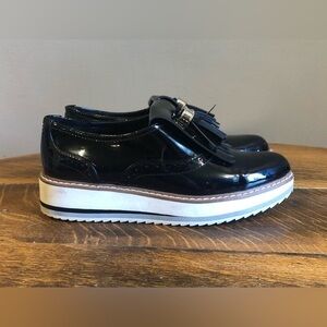 Zara platform black patent leather loafers